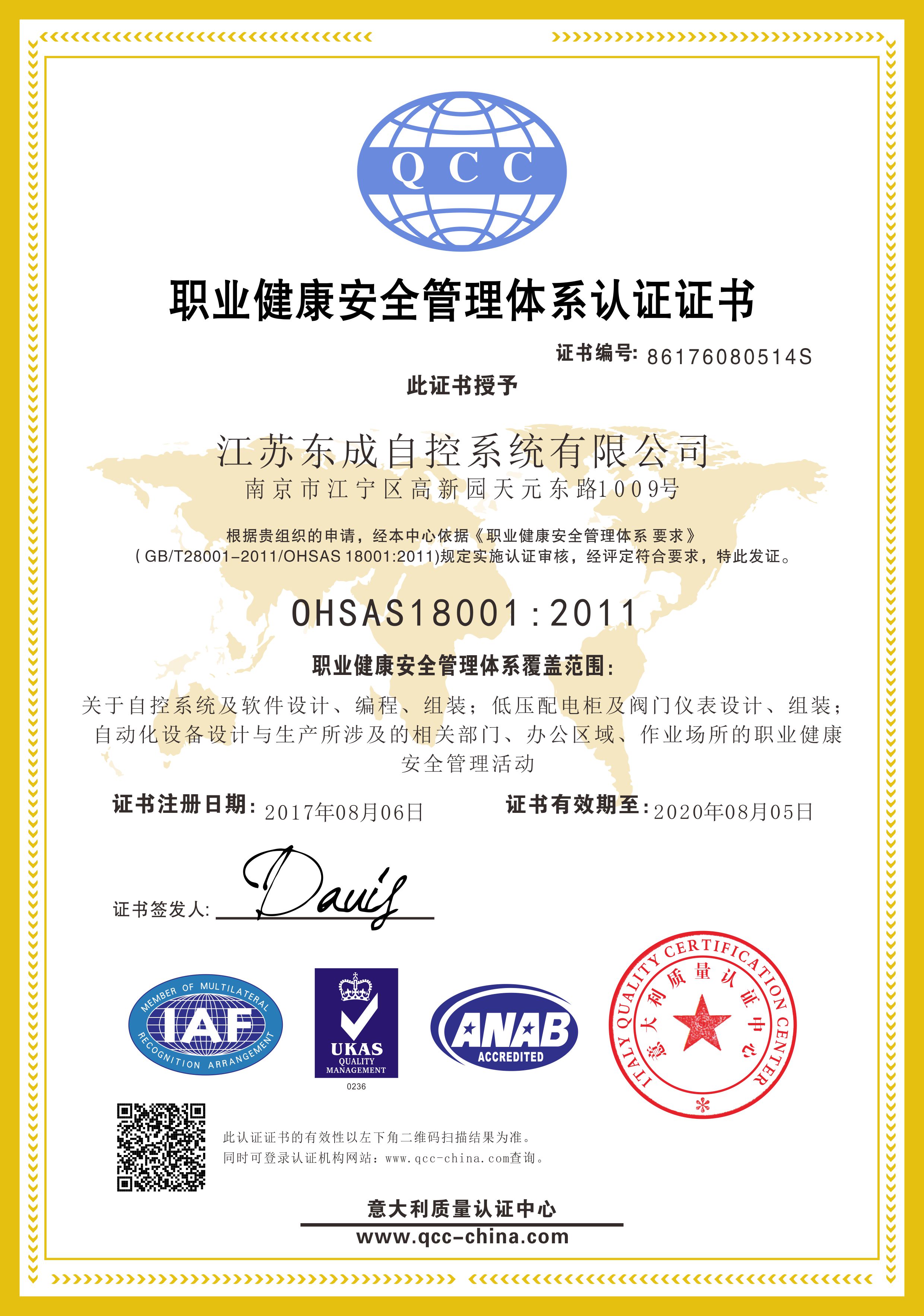 OHSAS18001 certification